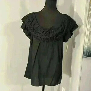 VINTAGE~ Vintage Stacy Stag Peasant Blouse  Black Size Medium~NWT